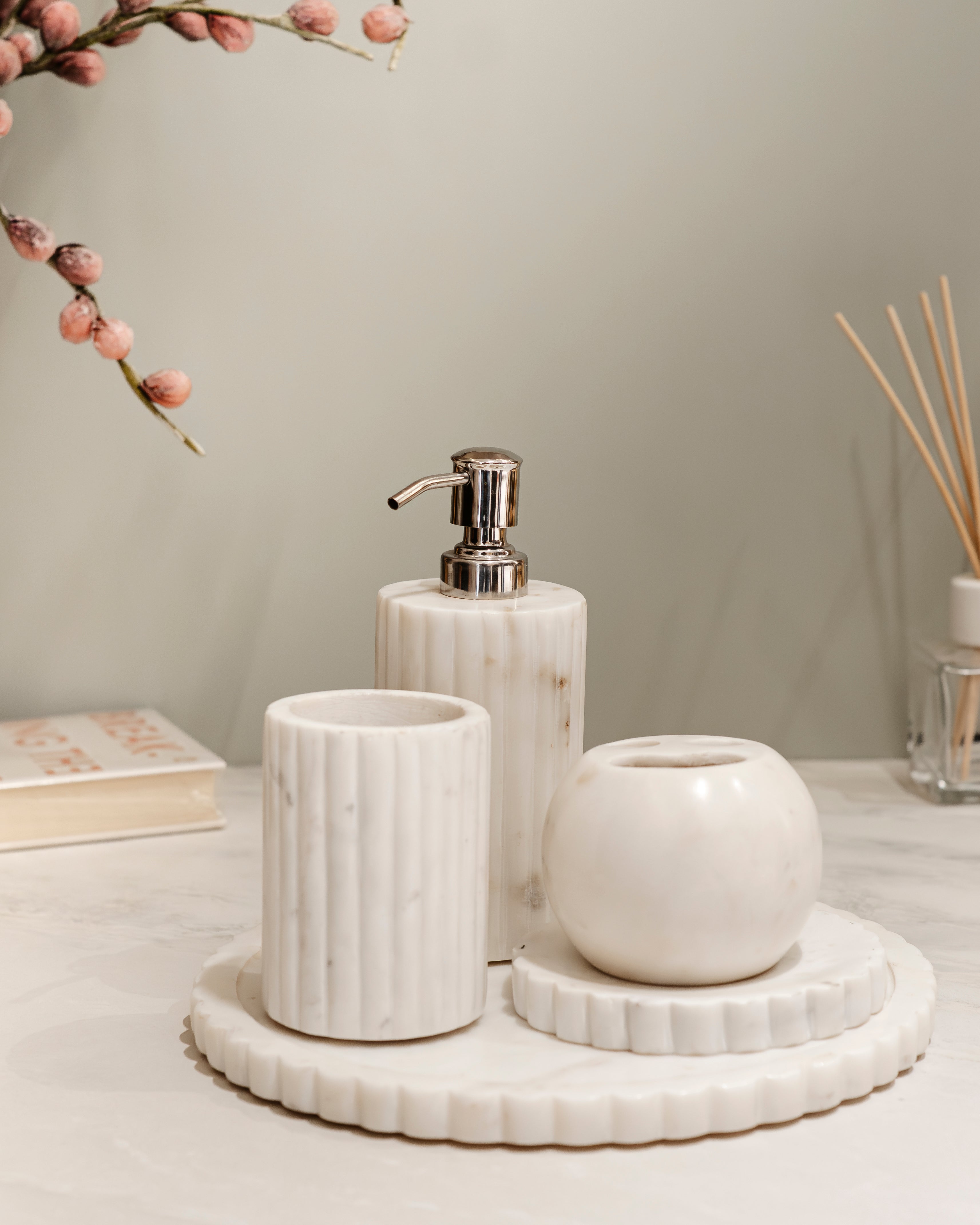 TIMELEASS MARBLE SET - MARBLE BATHROOM SET (one soap holder ,one brush holder ,one dispenser)