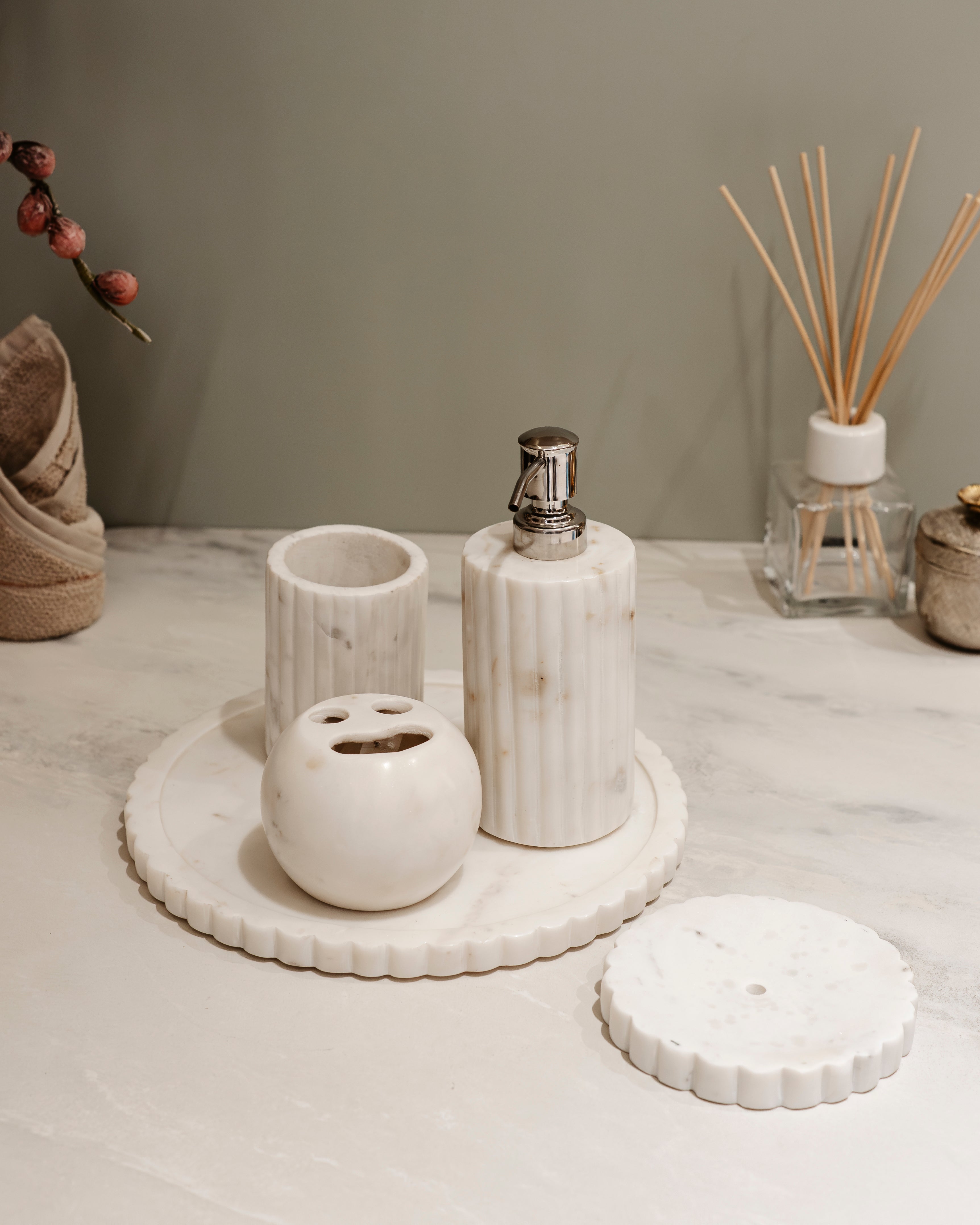 TIMELEASS MARBLE SET - MARBLE BATHROOM SET (one soap holder ,one brush holder ,one dispenser)