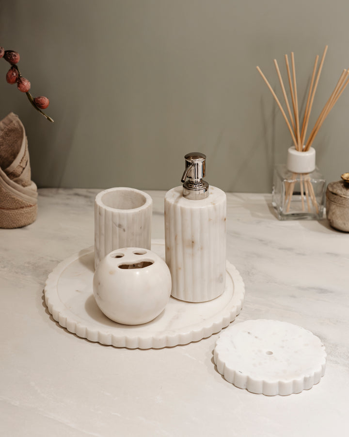 TIMELEASS MARBLE SET - MARBLE BATHROOM SET (one soap holder ,one brush holder ,one dispenser)