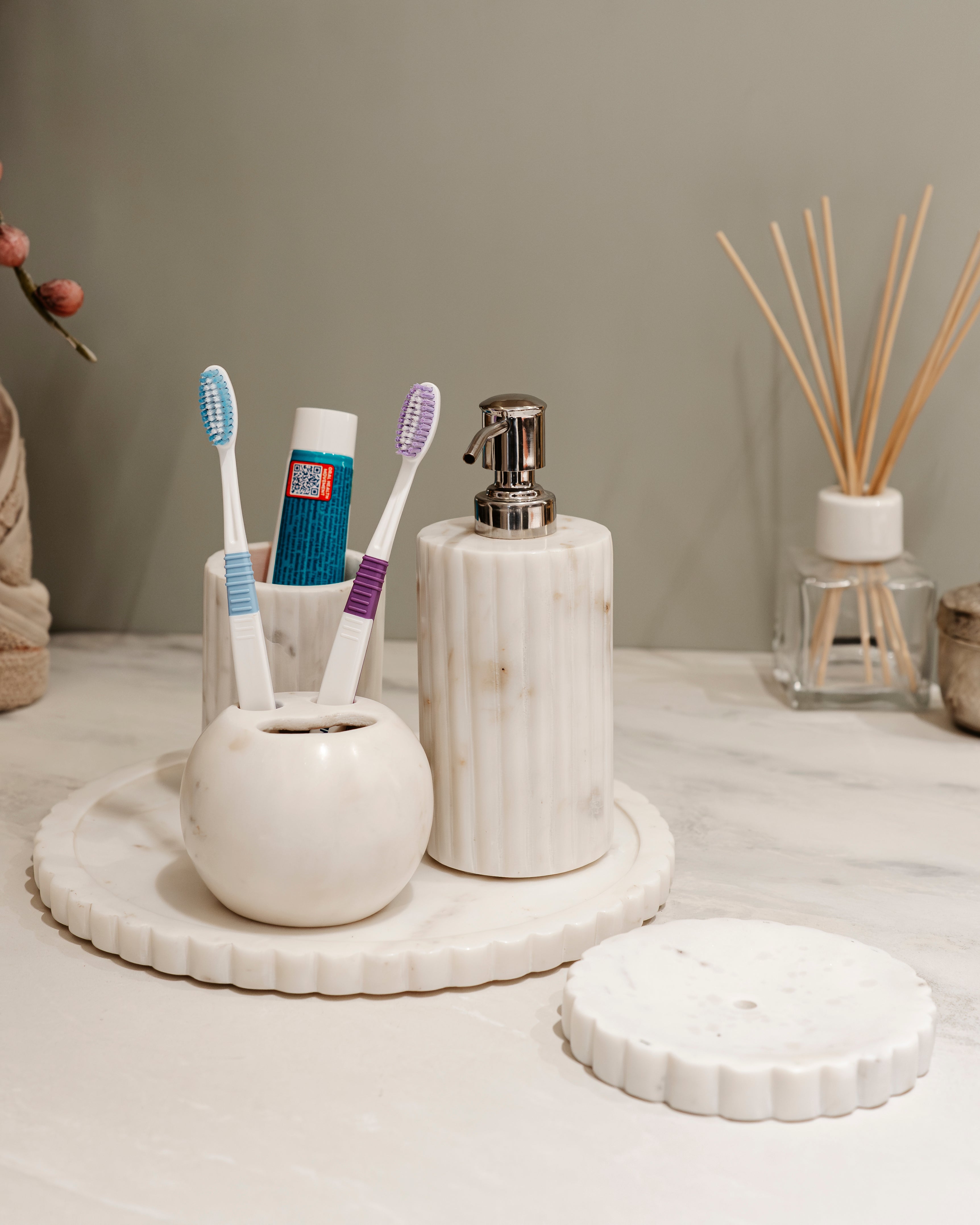 TIMELEASS MARBLE SET - MARBLE BATHROOM SET (one soap holder ,one brush holder ,one dispenser)