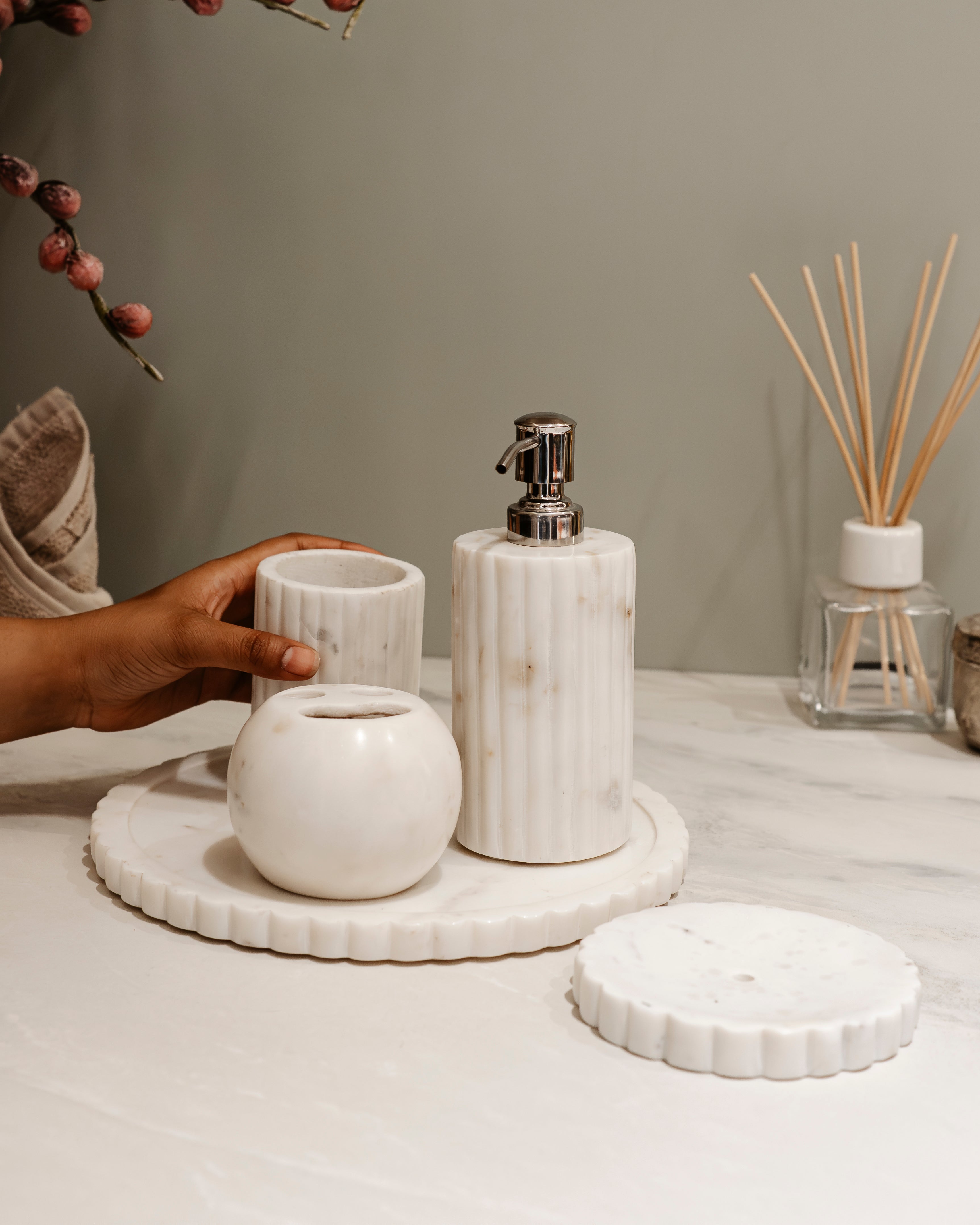 TIMELEASS MARBLE SET - MARBLE BATHROOM SET (one soap holder ,one brush holder ,one dispenser)