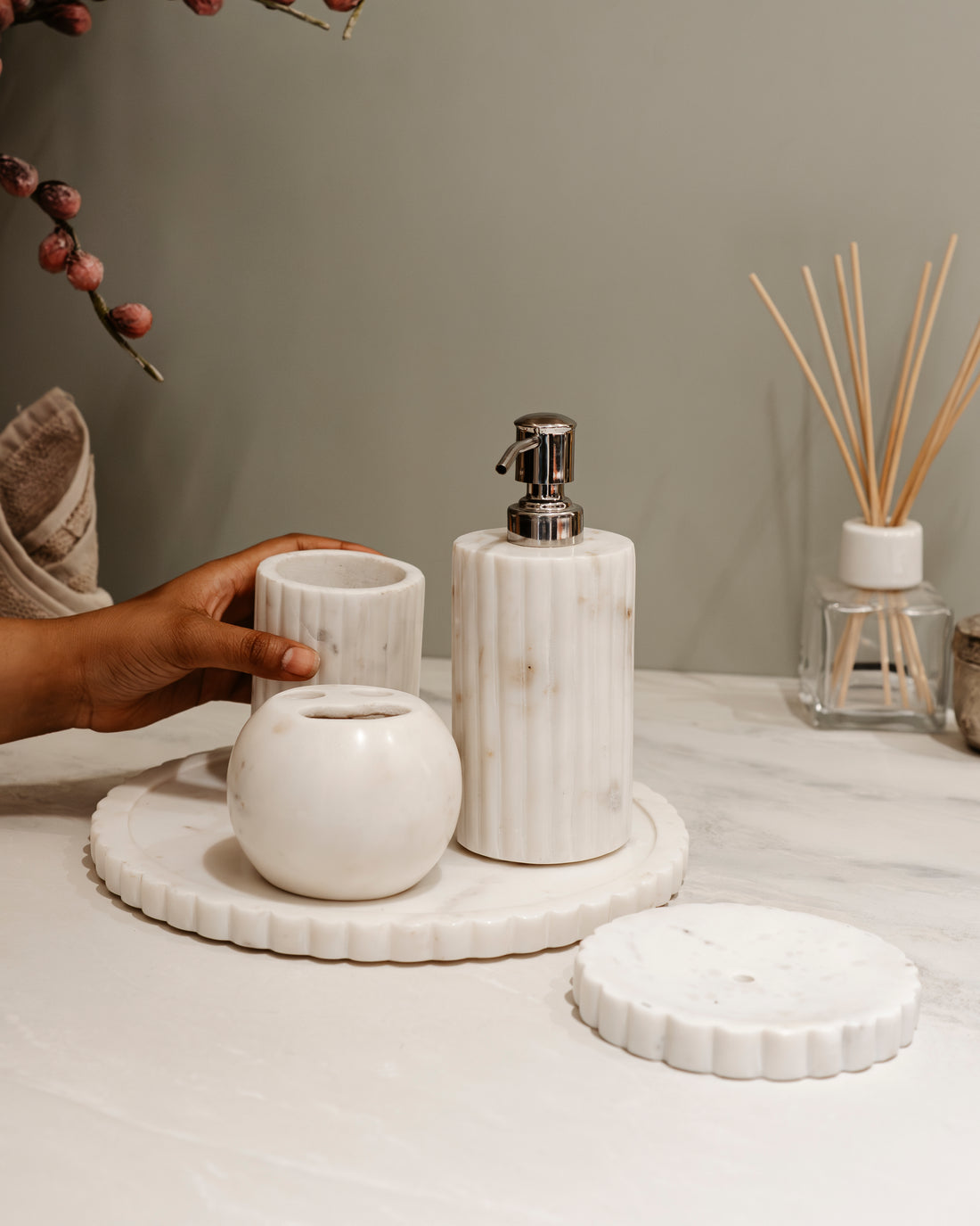 TIMELEASS MARBLE SET - MARBLE BATHROOM SET (one soap holder ,one brush holder ,one dispenser)