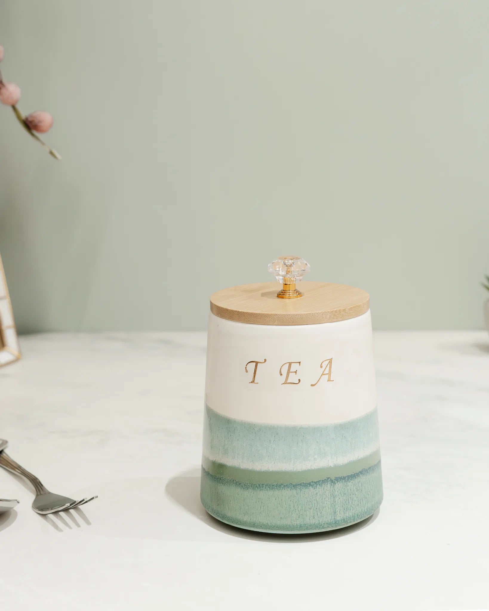 CRYSTAL TEA COFFEE SUGAR SET - TEA COFFE SUGAR SET of 3 with wooden air tight top